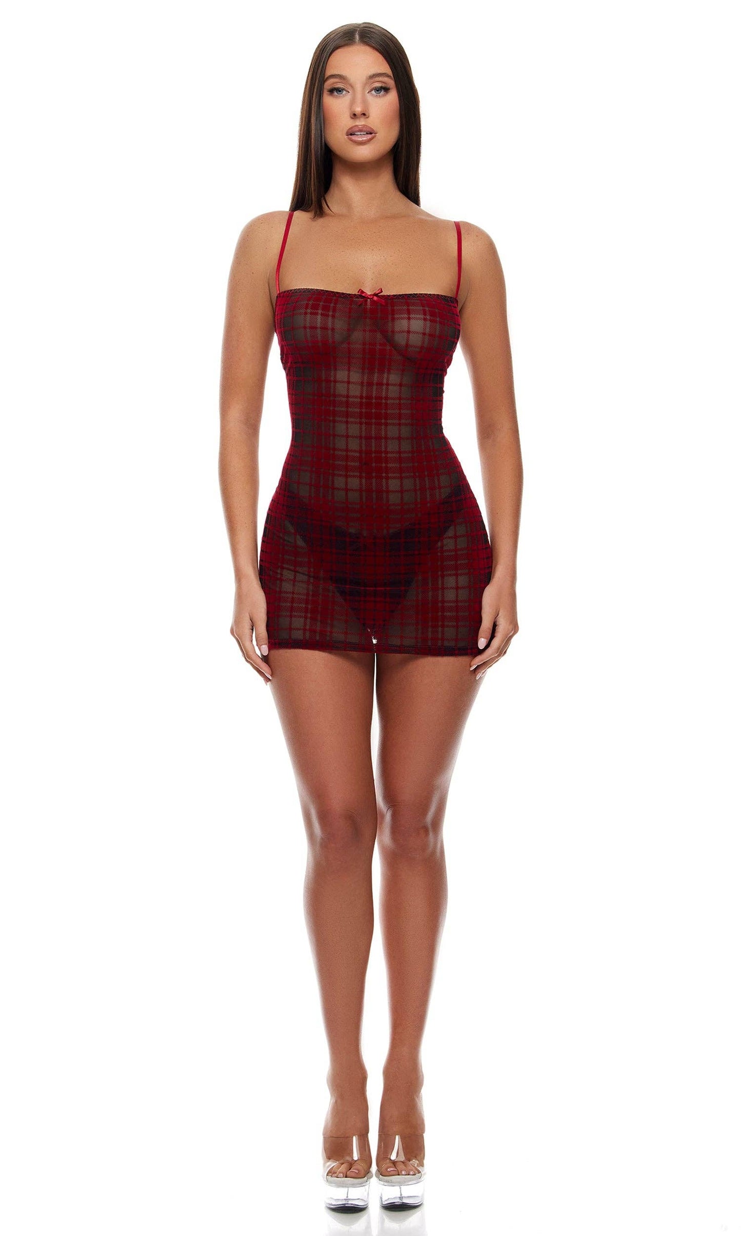 Velvet Lines Plaid Chemise Lingerie Set