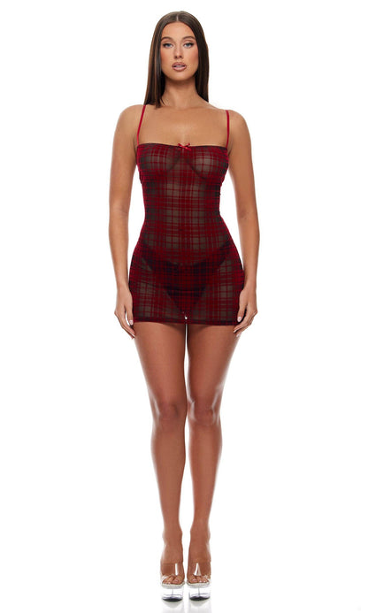 Velvet Lines Plaid Chemise Lingerie Set