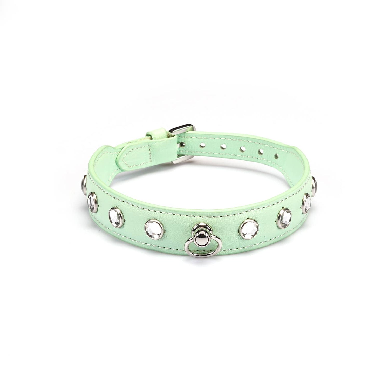 Liebe Seele Premium Leather Choker with Diamonds Green