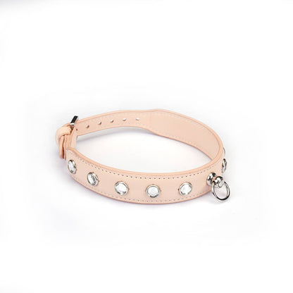 Liebe Seele Premium Leather Choker with Diamonds Pink by Liebe Seele