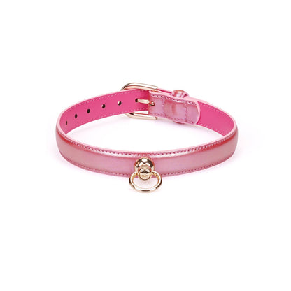 Liebe Seele ' Lustre Rosa: Pink Leather Collar with Chain Leash