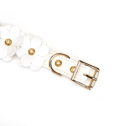 White Leather Flowers Hand Cuffs