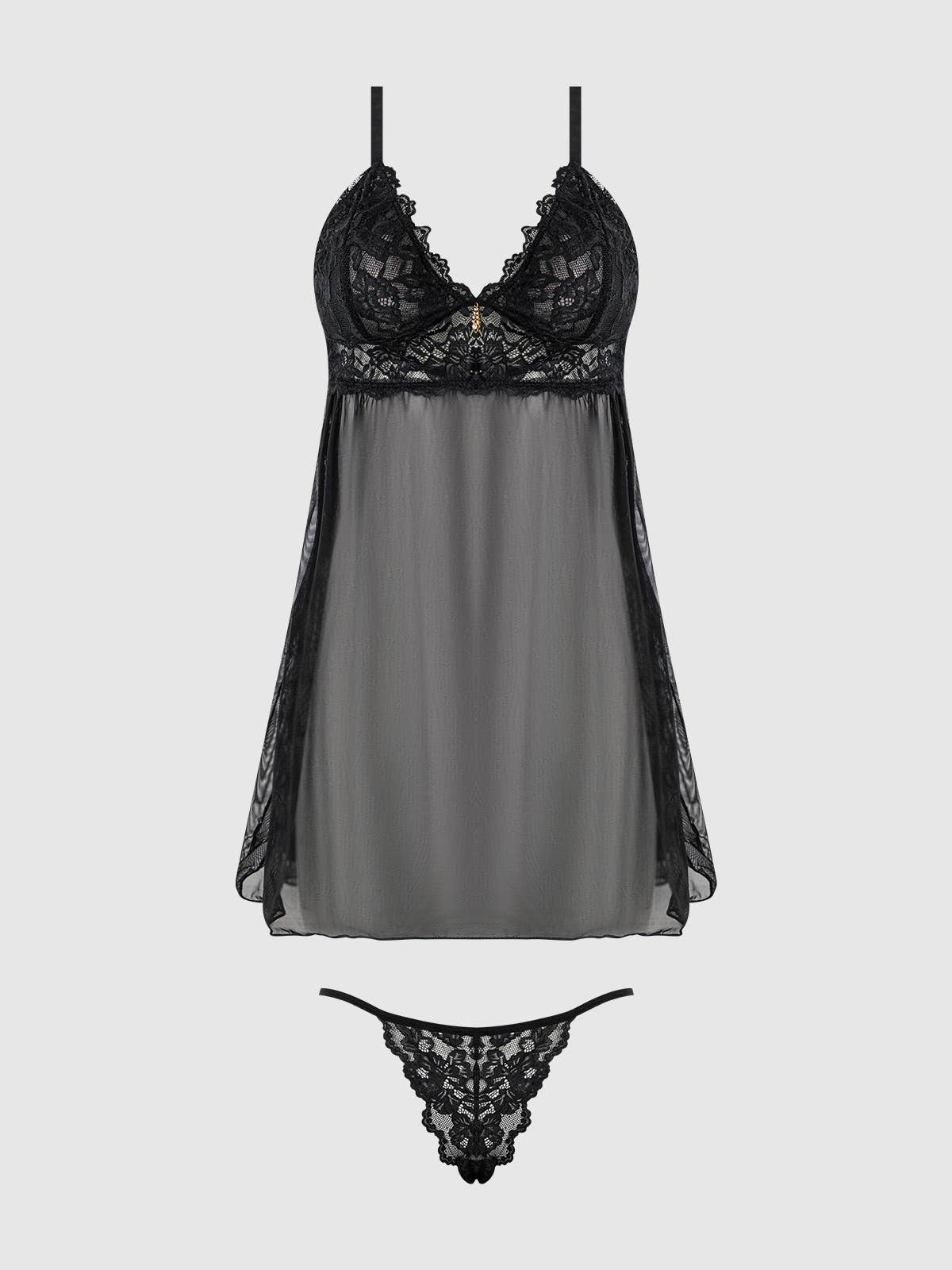 BELLA LACE & MESH BABYDOLL & G-STRING SET