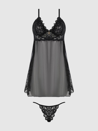 BELLA LACE & MESH BABYDOLL & G-STRING SET