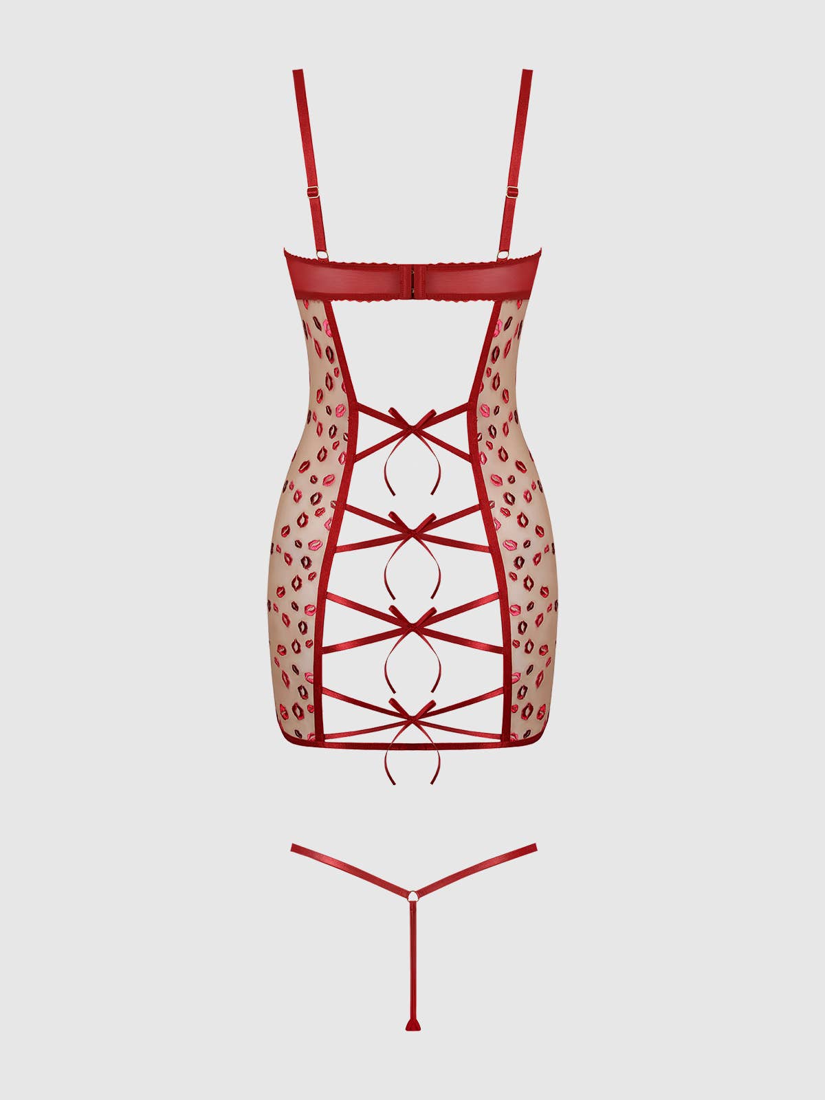 ANGELINA LIPS EMBROIDERY BOW BACK CHEMISE SET