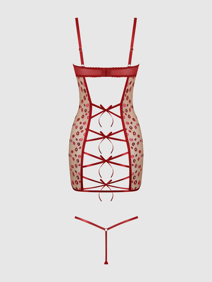 ANGELINA LIPS EMBROIDERY BOW BACK CHEMISE SET