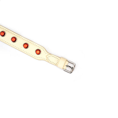 Liebe Seele Premium Leather Choker with Diamonds Ivory White