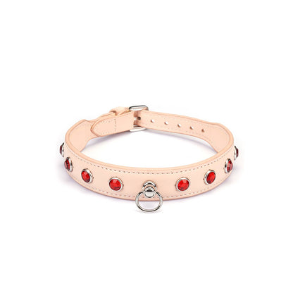Liebe Seele Premium Leather Choker with Diamonds Pink by Liebe Seele