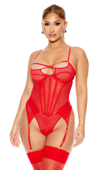 Caught Up O-Net Corset Style Teddy by Forplay Inc.