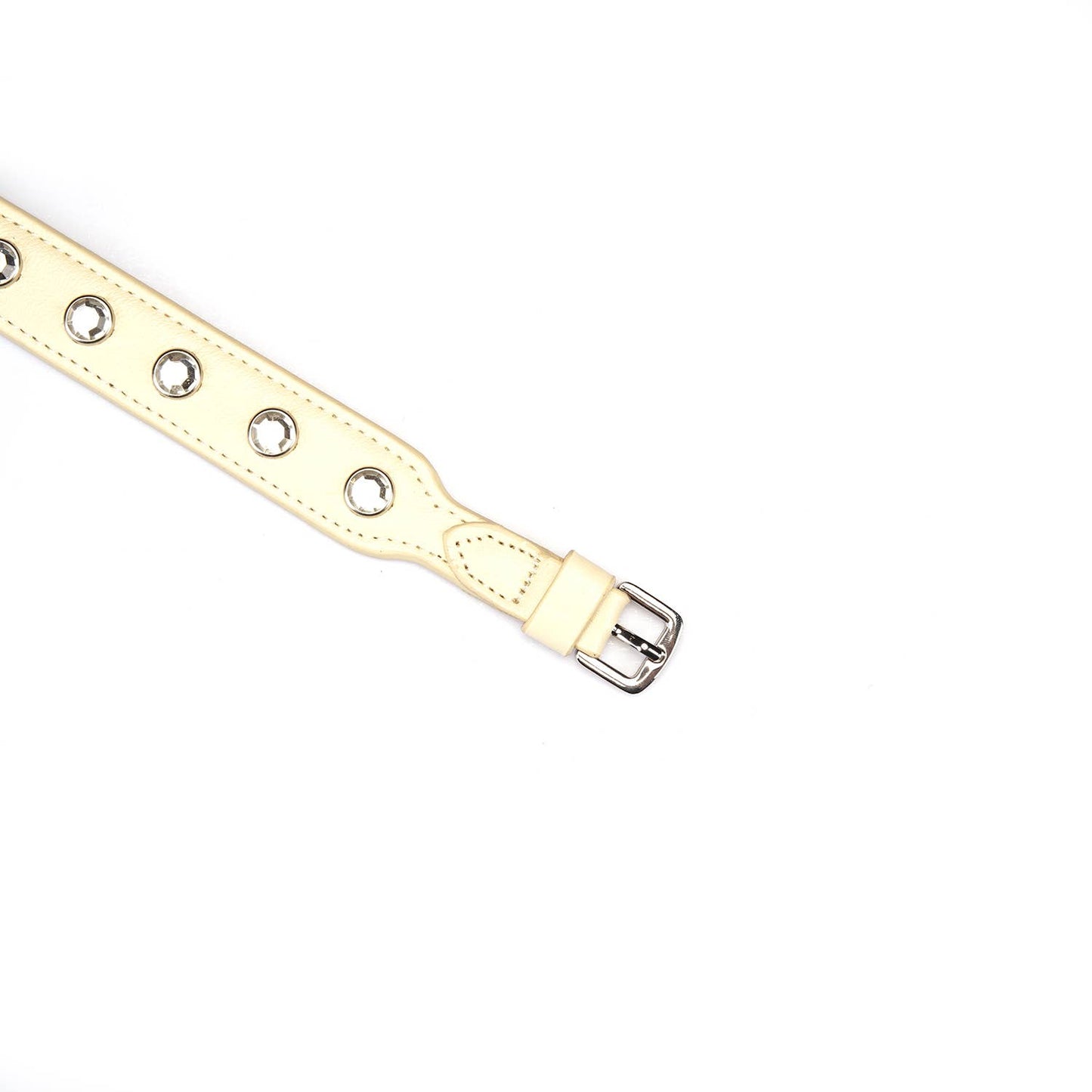 Liebe Seele Premium Leather Choker with Diamonds Ivory White