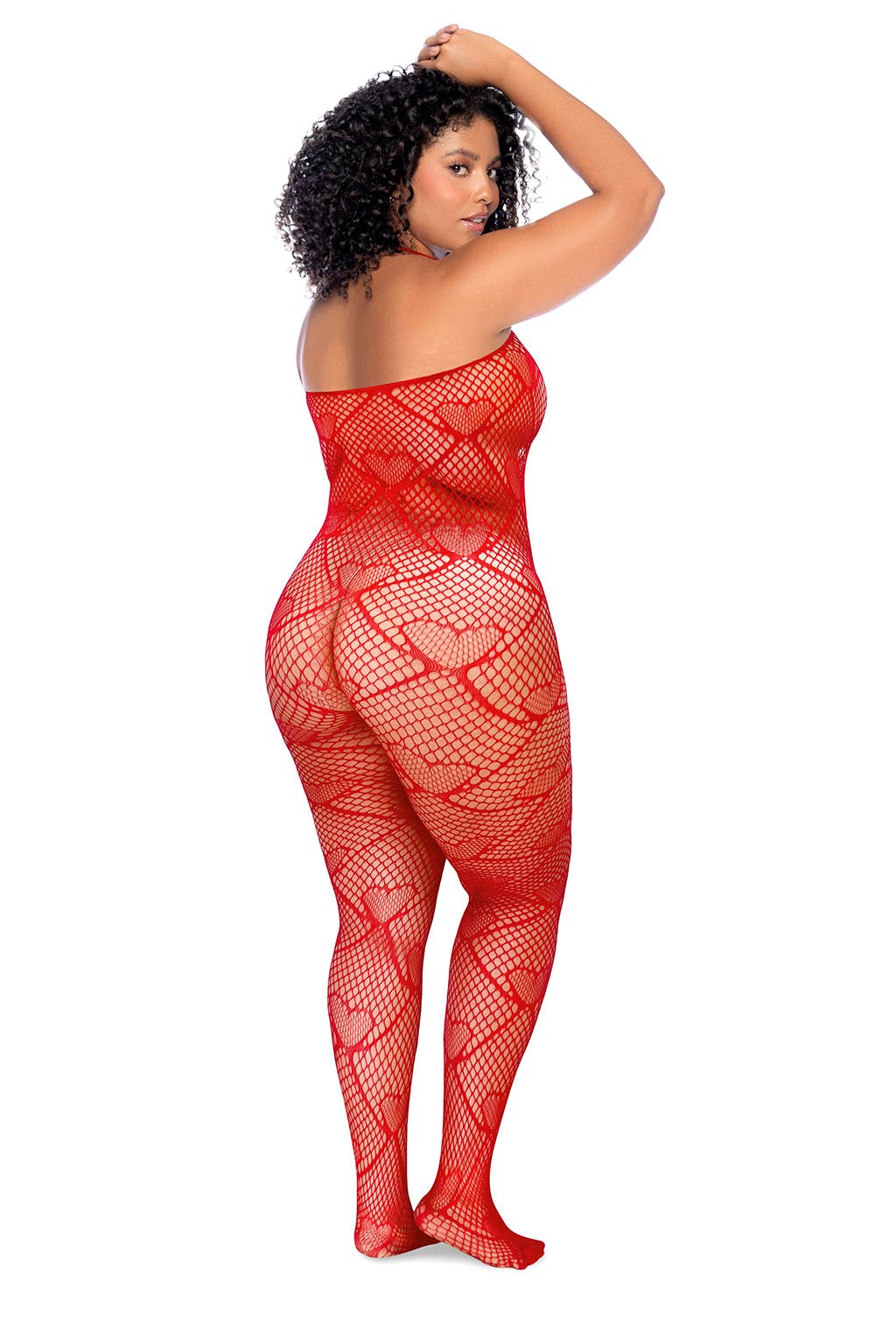 X Heart Fishnet Bodystocking with Rhinestone- Curvy OS