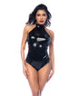 High Neck Halter Wet Look Bodysuit - Black LG by Eldorado Trading Company