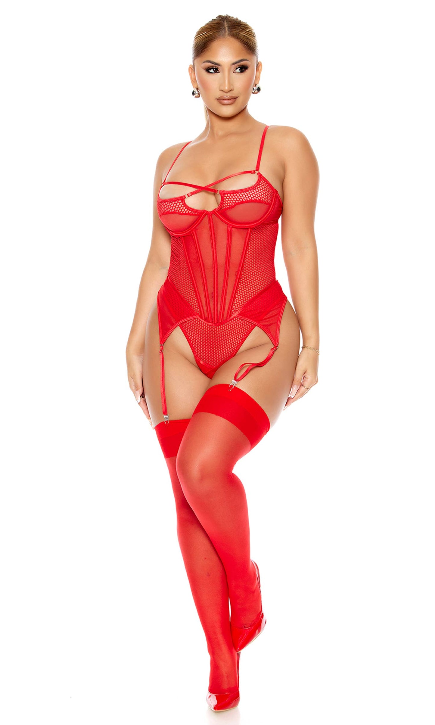Caught Up O-Net Corset Style Teddy by Forplay Inc.
