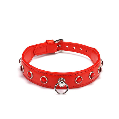 Liebe Seele Premium Leather Choker with Diamonds Red