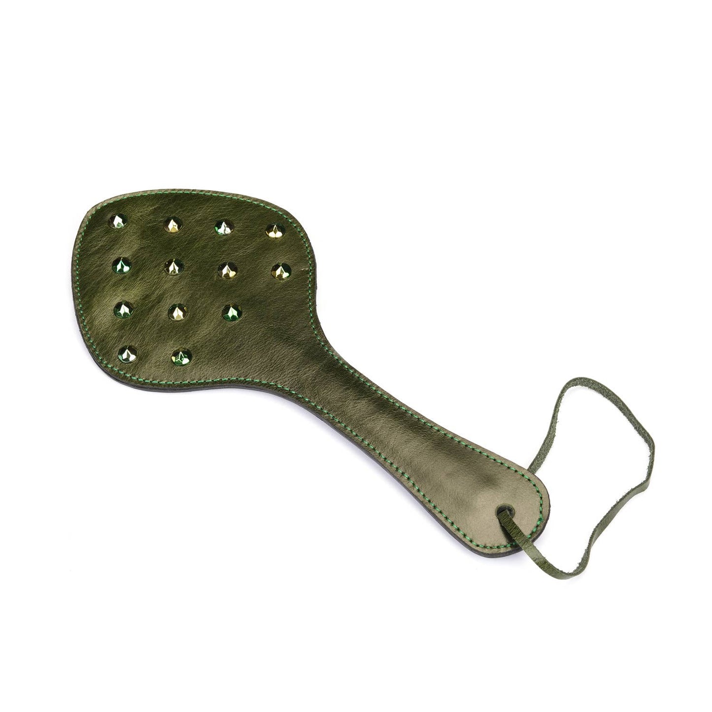 Liebe Seele- Luxury Green Leather Paddle with Green Rivets by Liebe Seele