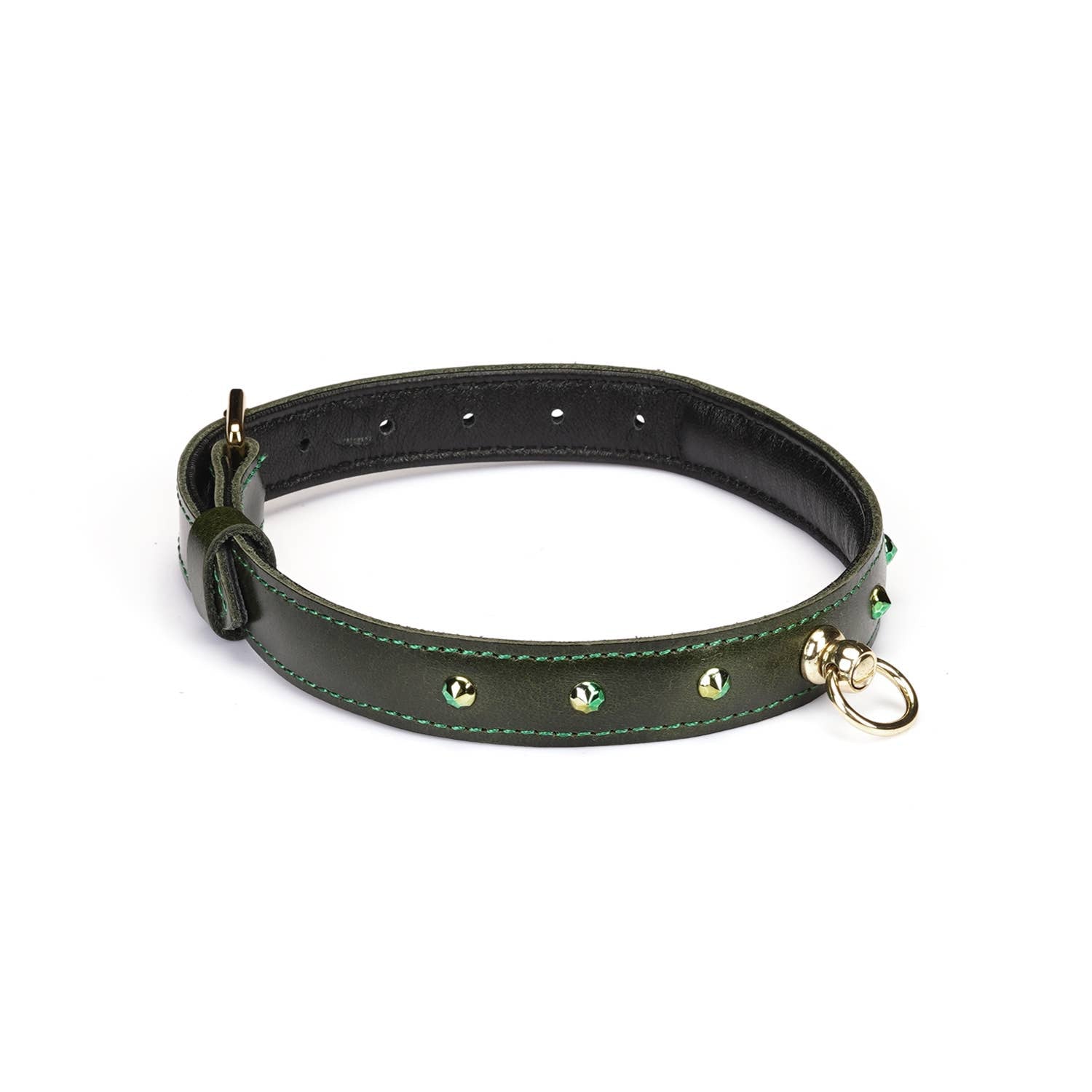 Luxury Green Leather O-ring Choker with Green Rivets by Liebe Seele