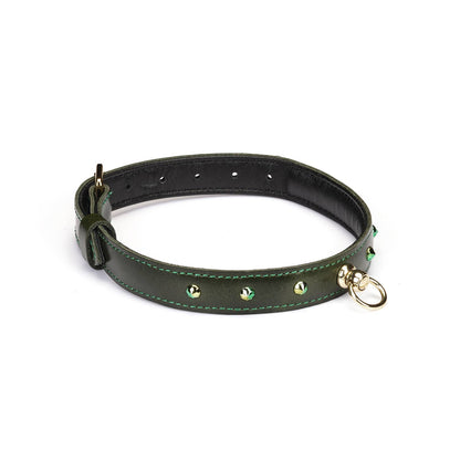 Luxury Green Leather O-ring Choker with Green Rivets by Liebe Seele
