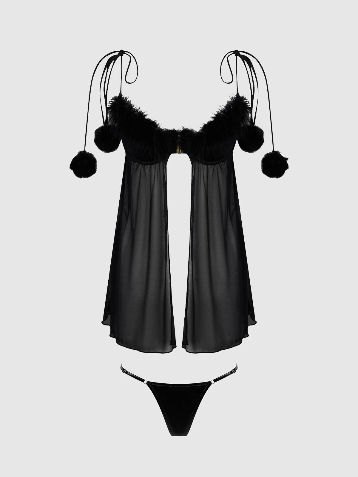 MARILYN MARABOU & MESH BABYDOLL & G-STRING SET