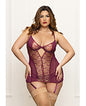 Metallic Lace with Mesh Gartered Chemise &amp; Thong - Plum 1X/2X by Eldorado Trading Company