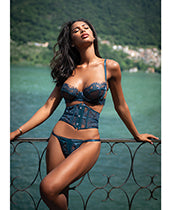 Eden Scalloped Eyelash Lace &amp; Wet Look Waspie 3 pc Set - Teal XL by Eldorado Trading Company