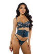 Eden Scalloped Eyelash Lace &amp; Wet Look Waspie 3 pc Set - Teal XL by Eldorado Trading Company