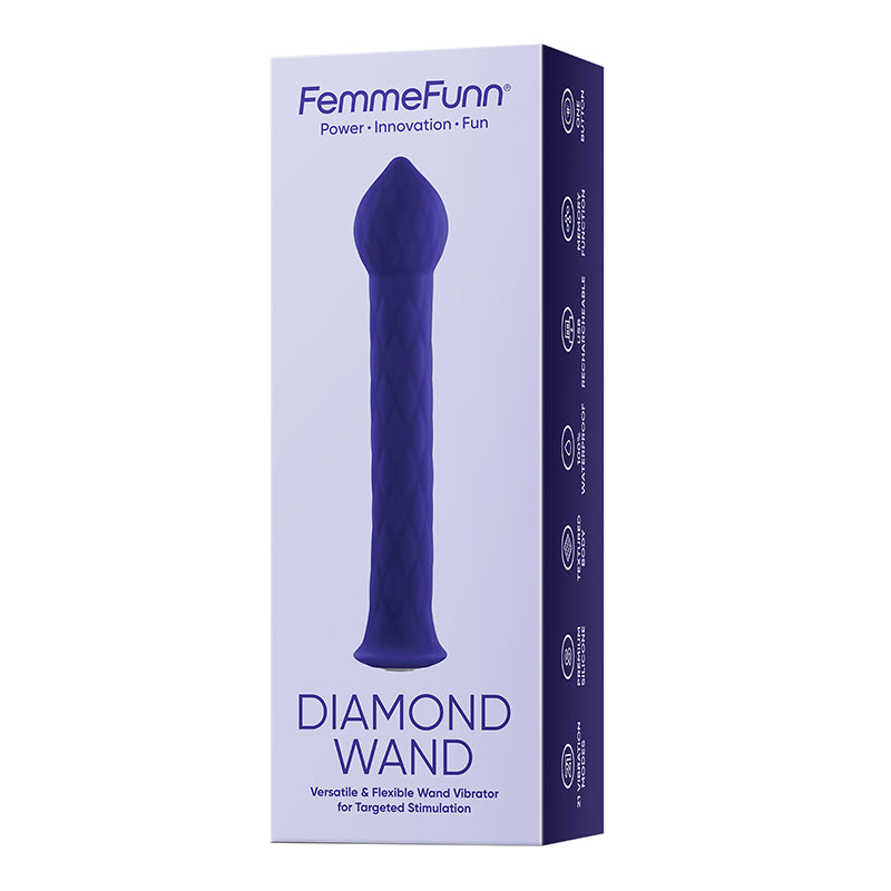 FemmeFunn Diamond Wand Rechargeable Flexible Textured Silicone Vibrator Dark Purple by Vvole