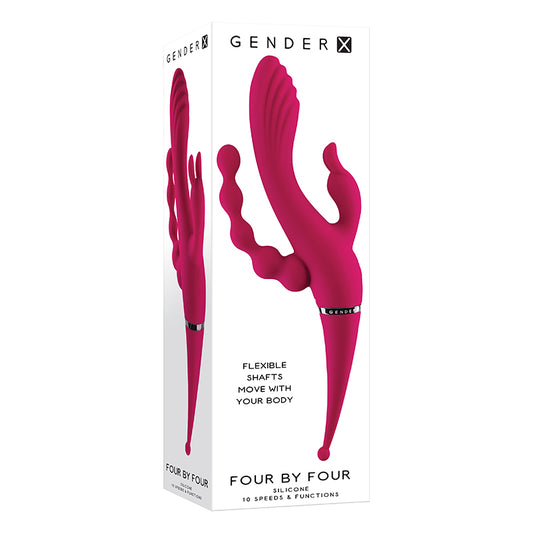 Gender X Four By Four Rechargeable Dual-Ended Multi-Stimulating Silicone Vibrator Burgundy by Evolved