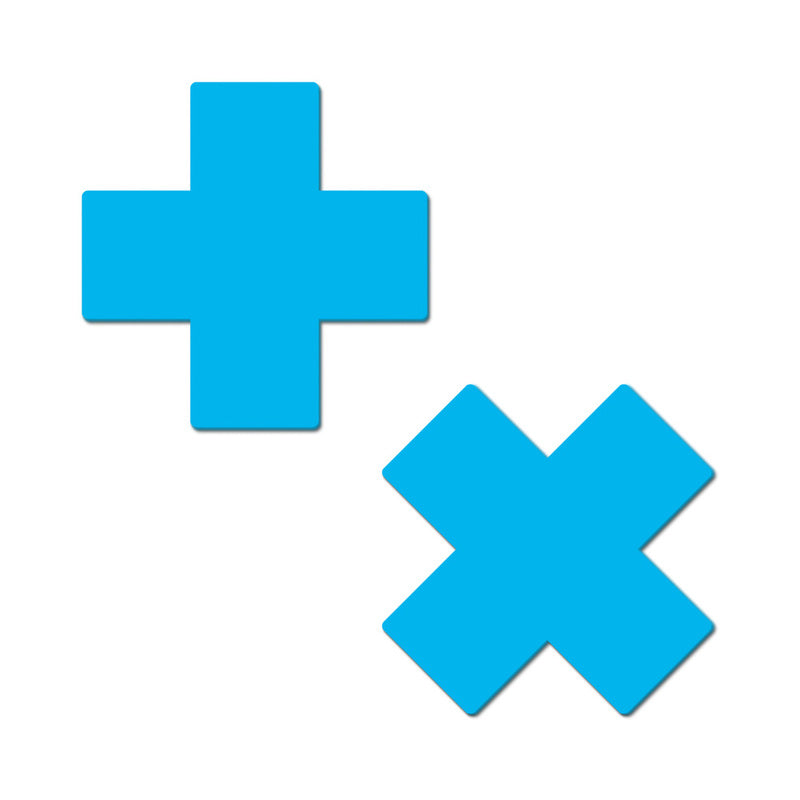 Pastease Plus X: Glow-in-the-Dark Neon Turquoise Cross Pasties Nipple Covers by Pastease