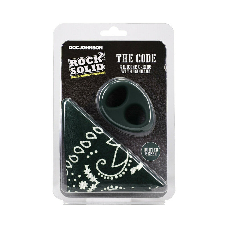 Rock Solid The Code Silicone C-Ring with Bandana Hunter Green/Black by Doc Johnson