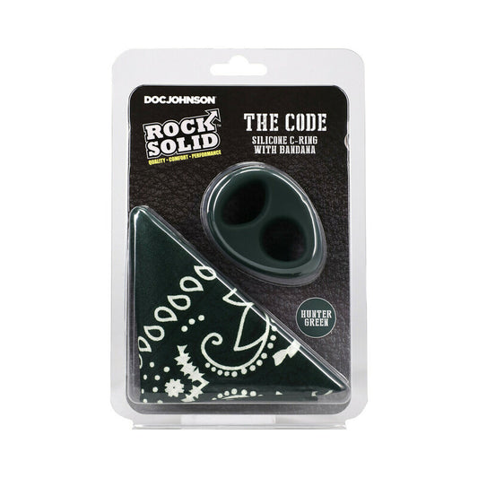 Rock Solid The Code Silicone C-Ring with Bandana Hunter Green/Black by Doc Johnson