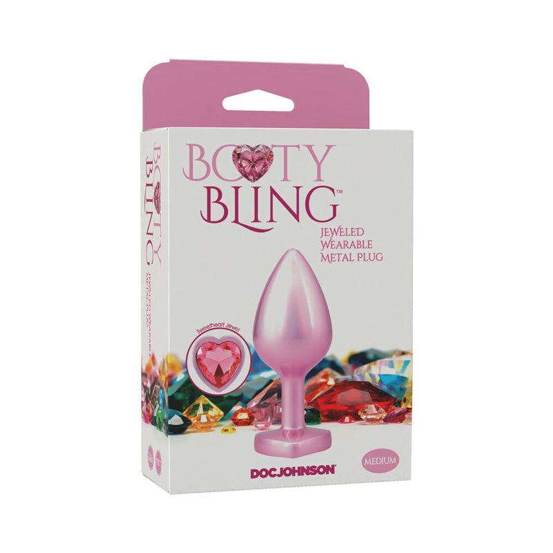 Booty Bling Heart Diamond Jeweled Metal Plug Pink Medium by Doc Johnson