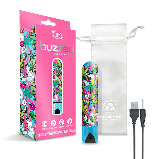 Prints Charming Buzzed Rechargeable 3.5" Bullet - Stoner Chick - Blue by Global Novelties LLC