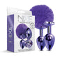 NIXIE Metal Butt Plug Set Pom Pom and Jewel-Inlaid Metallic Purple by Global Novelties LLC