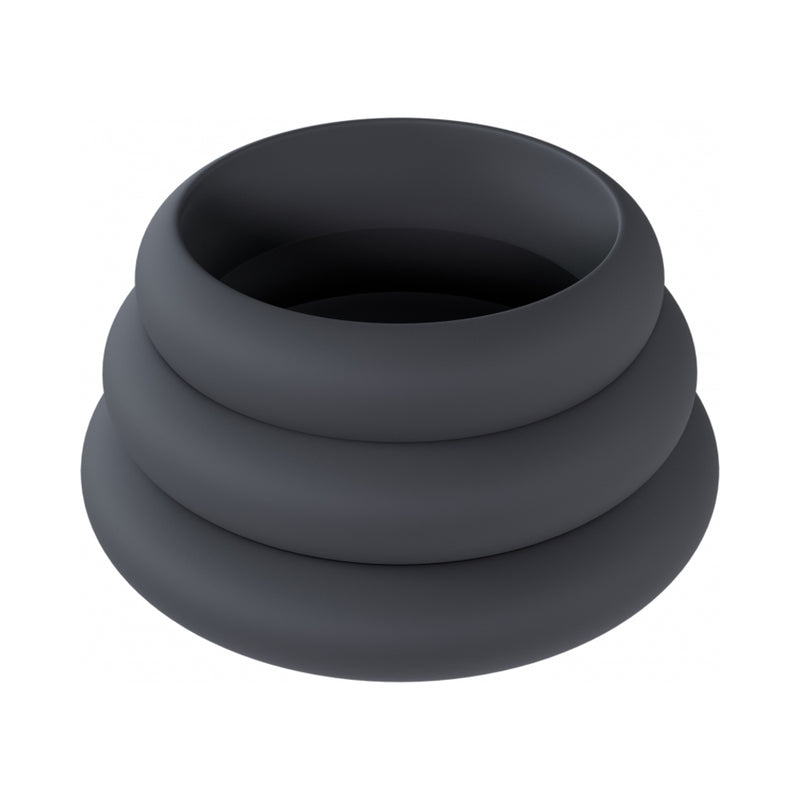 LEVELZ Wide O Silicone Cock Ring Set of 3 (42mm/50mm/55mm) Black by Shots America LLC