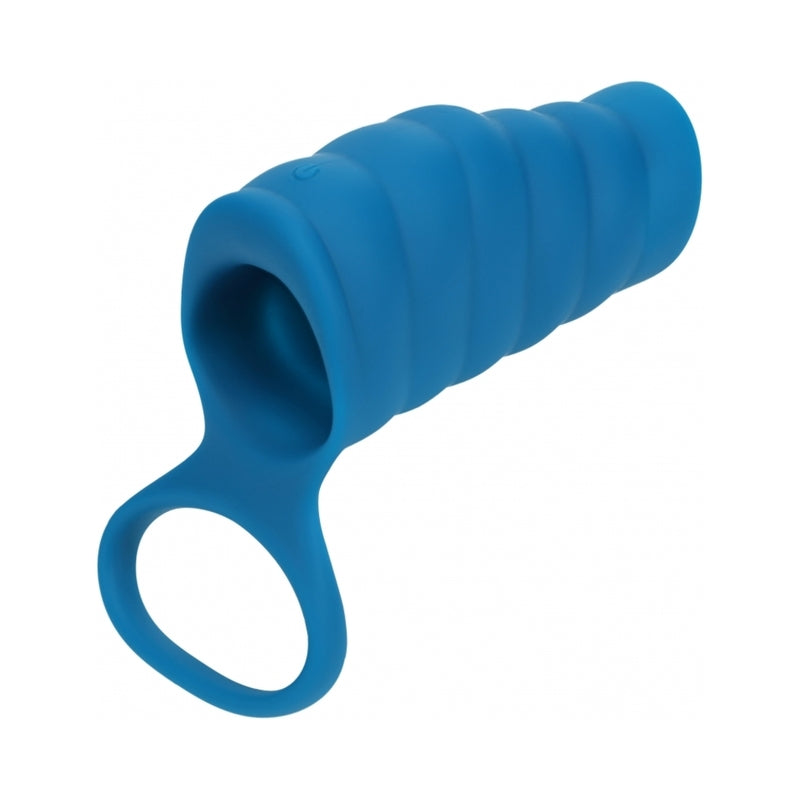 LEVELZ Vibrating Ribbed Silicone Cock Sleeve & Ball Ring Teal by Shots America LLC