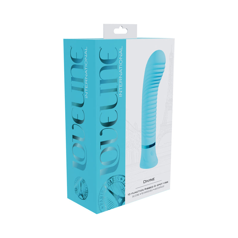 Loveline Divine Rechargeable Silicone Ribbed G-Spot Vibrator Blue by Shots America LLC