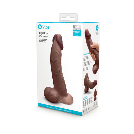 b-Vibe Slipskin Realistic Silicone Dildo 9 in. Curved Brown