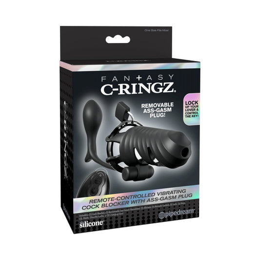 Fantasy C-Ringz Remote-Controlled Vibrating Cock Blocker with Ass-Gasm Plug Black by Pipedream