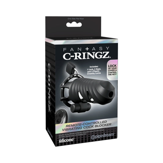 Fantasy C-Ringz Remote-Controlled Vibrating Cock Blocker Black by Pipedream