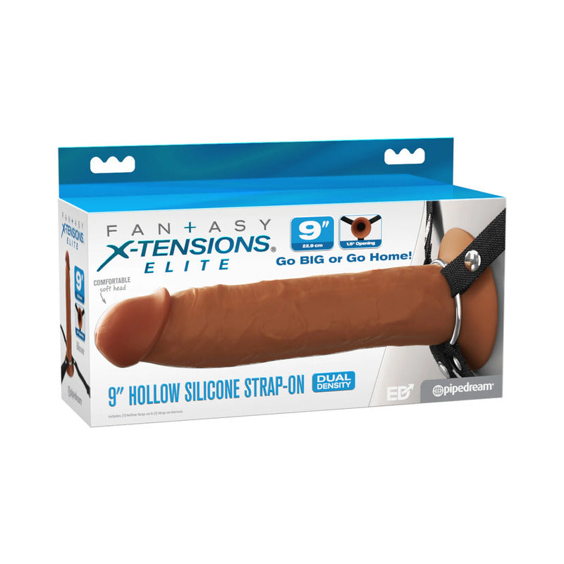 Fantasy X-Tensions Elite Silicone Hollow Strap-On Dual Density 9in Brown by Pipedream