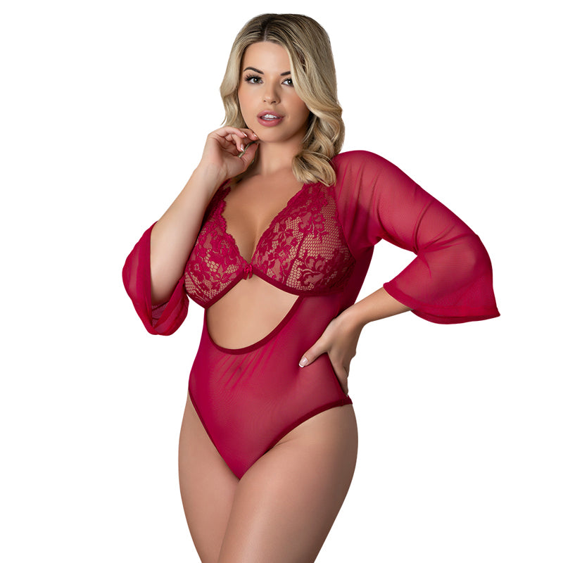 Magic Silk Black Cherry 3/4 Sleeve Playsuit Cherry Queen Size