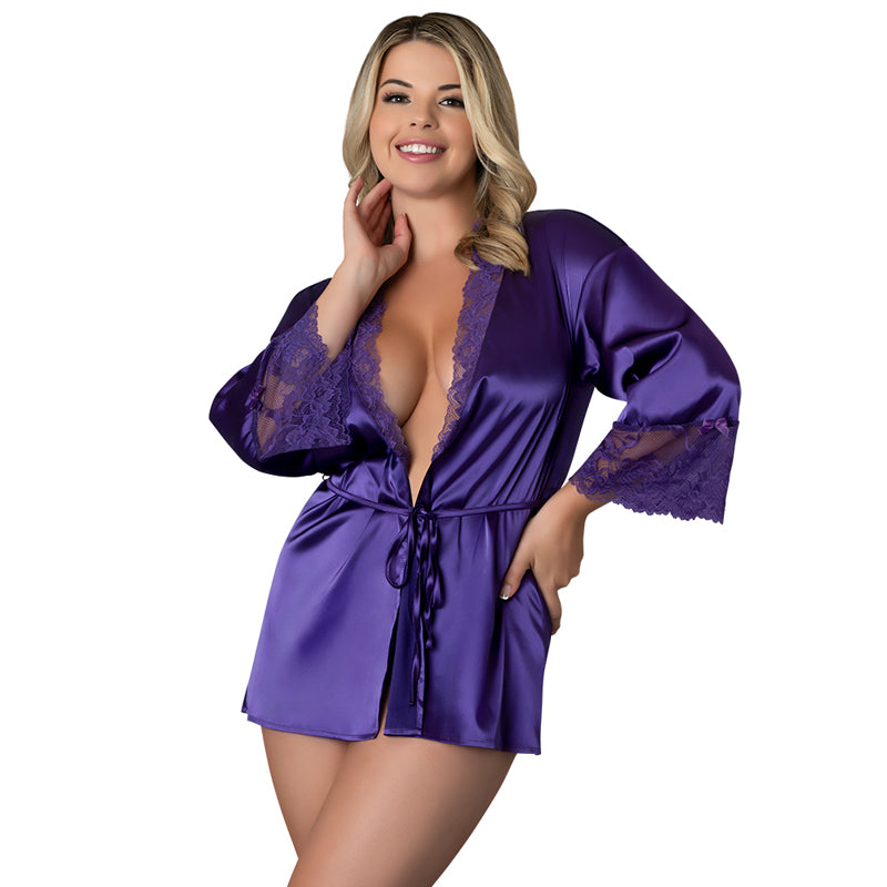 Magic Silk Satin Petals Robe Purple Queen Size by Magic Silk