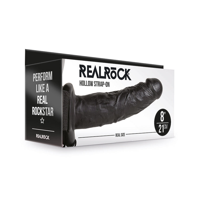 RealRock Realistic 8 in. Hollow Strap-On Black by Shots America LLC