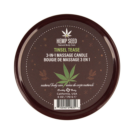 Earthly Body Hemp Seed 3-in-1 Massage Candle Tinsel Tease 6 oz. by Earthly Body