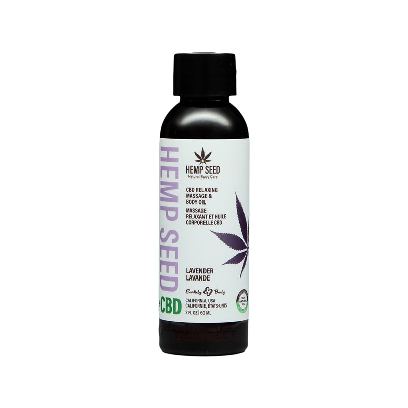 Earthly Body Hemp Seed CBD Relaxing Massage and Body Oil Lavender 2 oz.