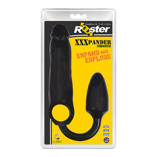 Curve Toys Rooster XXXPANDER Smooth Penis Extender Sheath with Cockring & Anal Plug Black by XR llc DBA Curve