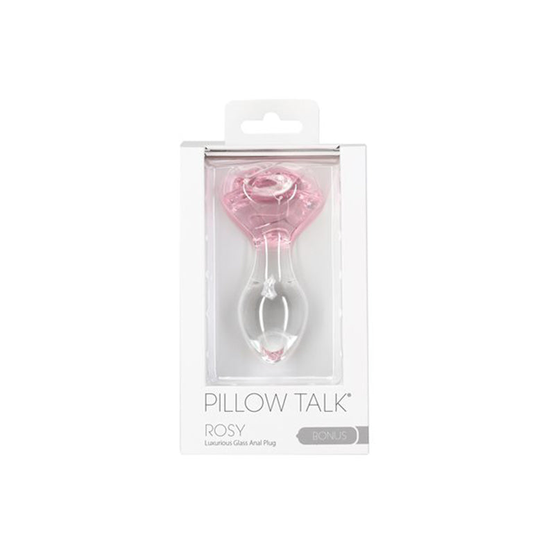 Pillow Talk Rosy Glass Anal Plug with Pink Rose Base by BMS Factory
