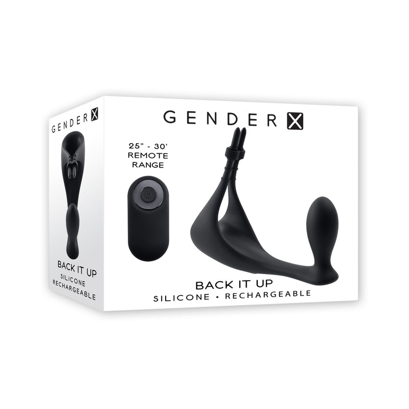 Gender X Back It Up Rechargeable Lasso C-Ring and Plug with Remote Silicone Black by Evolved