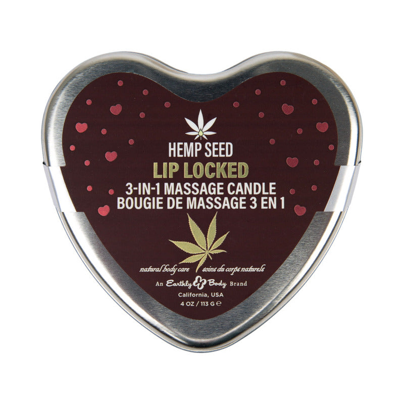 Earthly Body Hemp Seed 3-in-1 Valentine Heart Massage Candle Lip Locked 4.7 oz. by Earthly Body