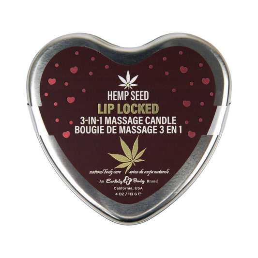 Earthly Body Hemp Seed 3-in-1 Valentine Heart Massage Candle Lip Locked 4.7 oz. by Earthly Body